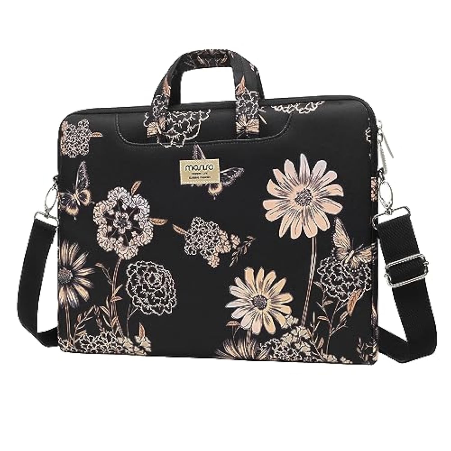 MOSISO Laptop Bag for Women, 15 inch Computer Bag Compatible with MacBook, HP, Dell, Lenovo, Asus, Notebook, 15.6 inch Laptop Shoulder Carrying Messenger Sleeve with Strap, Vintage Floral