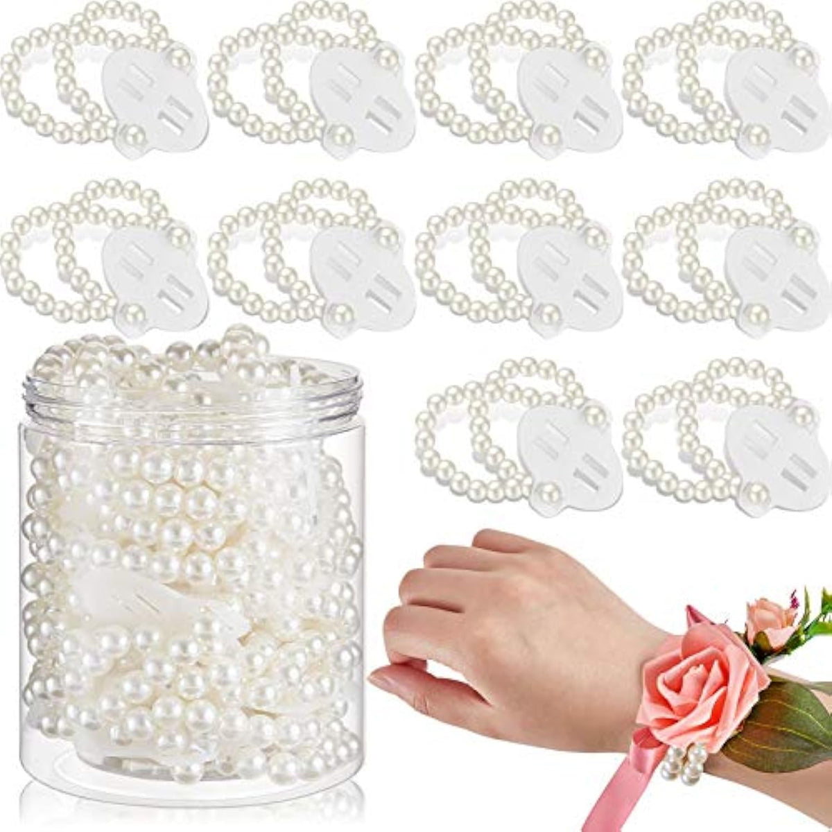 16 Pieces Corsage Wristlet Bracelet Wrist Corsage Prom Elastic Pearl Bands Wedding Corsages Pearl Bracelet Wedding Wristlets Diy Wrist Corsages Accessories For Bridesmaid Bridal Shower Party