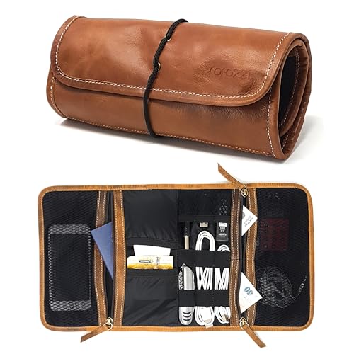Leather Tech Pouch, Passport Holder For Travel, Cables Organizer Roll, Mesh Zippered Pockets For Usb Drive, Phone, Battery, Sd Card, Sim Card