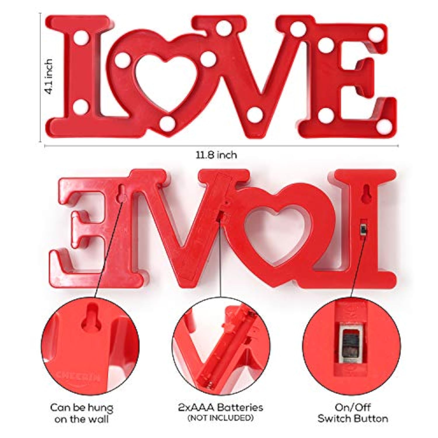 Valentines Day Decoration - Love Marquee Letters - Love Light Up Sign - Romantic Lighted Letters For Wedding & Home - Red