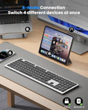 Bluetooth Keyboard Rechargeable, 4-Device Free Switching (2.4G+Bt), Ultra-Slim Full Size Wireless Keyboard, Quiet Typing, For Pc/Laptop/Smart Tv/Phone, Adjustable Stand, 12 Multimedia Keys