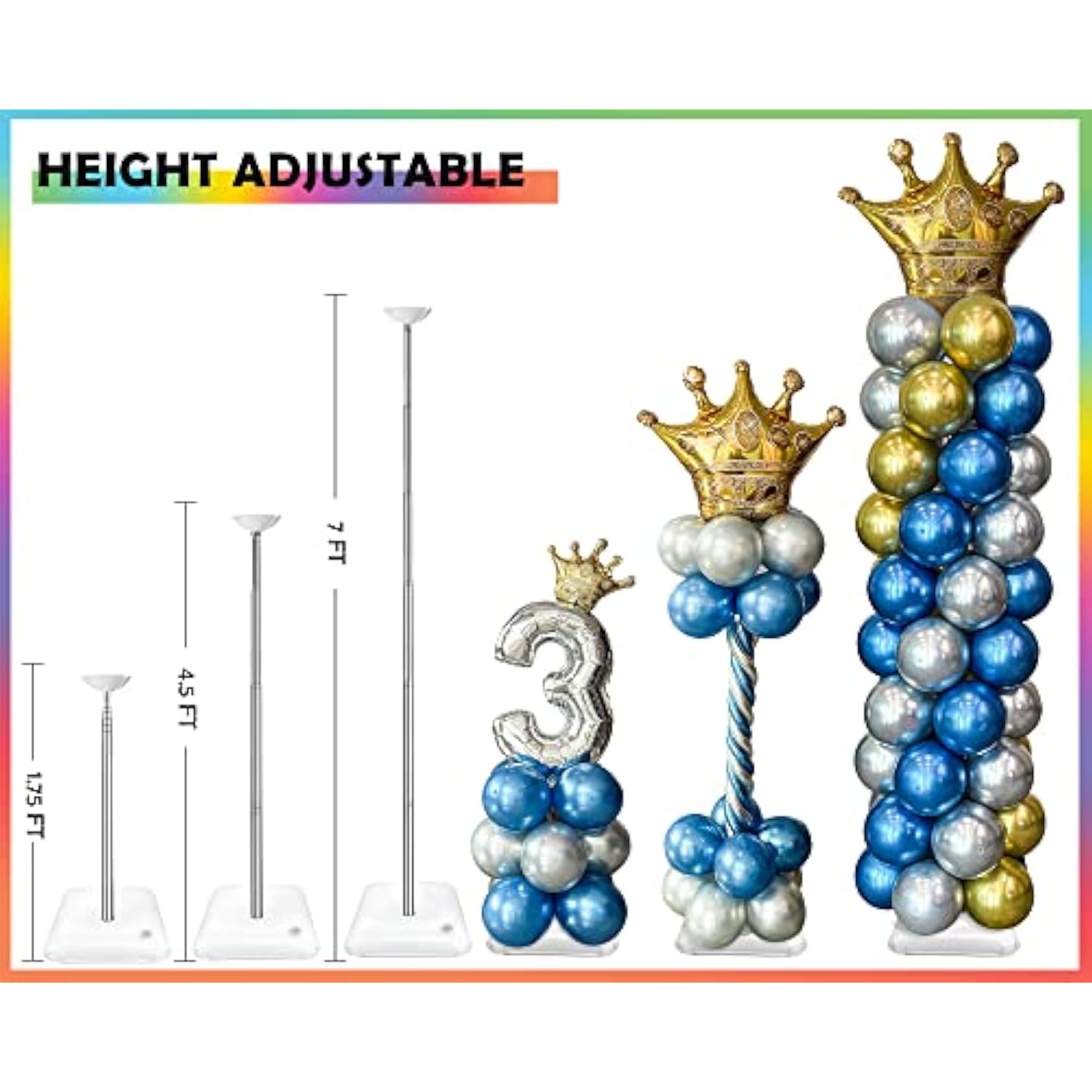 Balloon Column Stand Kit Set Of 4, 7 Feet Height Adjustable Balloon Tower Pillar With Reusable Metal Telescopic Design For Birthday, Wedding, Baby Shower, Graduation Party Decoration