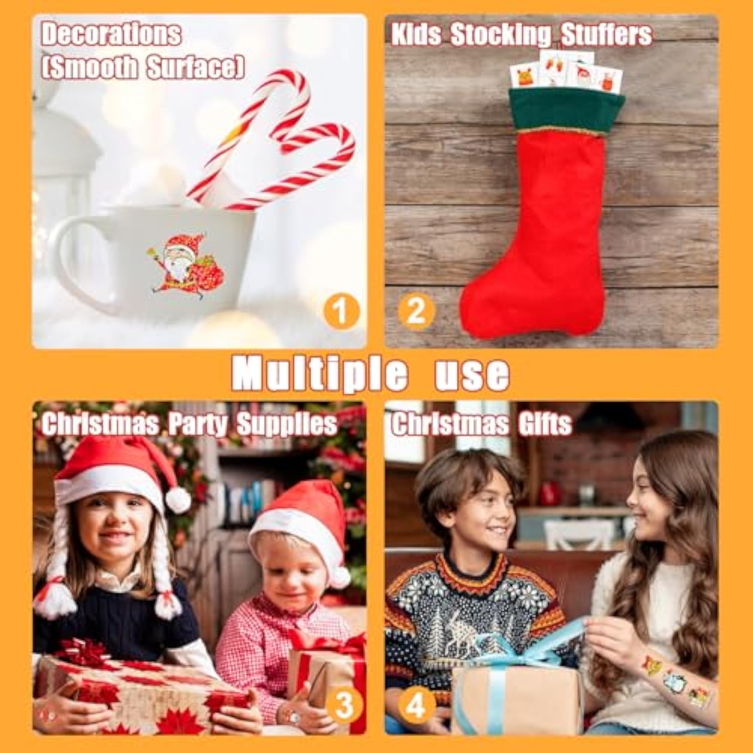 Glitter Kids Tattoos For Christmas Stocking Stuffers, 408 Styles Merry Christmas Party Decorations, Xmas Holiday Party Supplies, Santa Snowman Snowflakes Goodie Bag Fillers