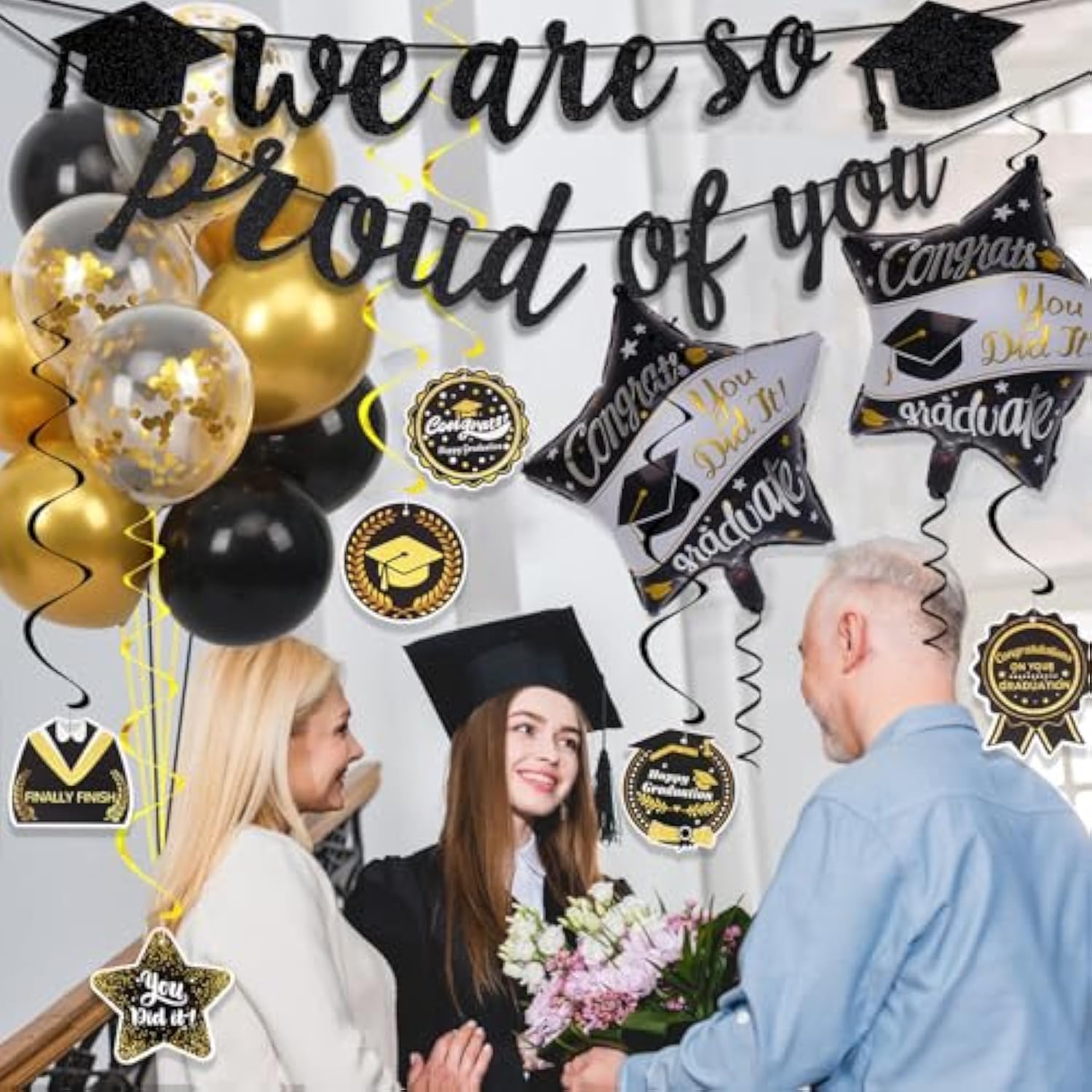 Class of 2025 Graduation Decorations, Banner, Balloons & Congrats Hanging Swirls