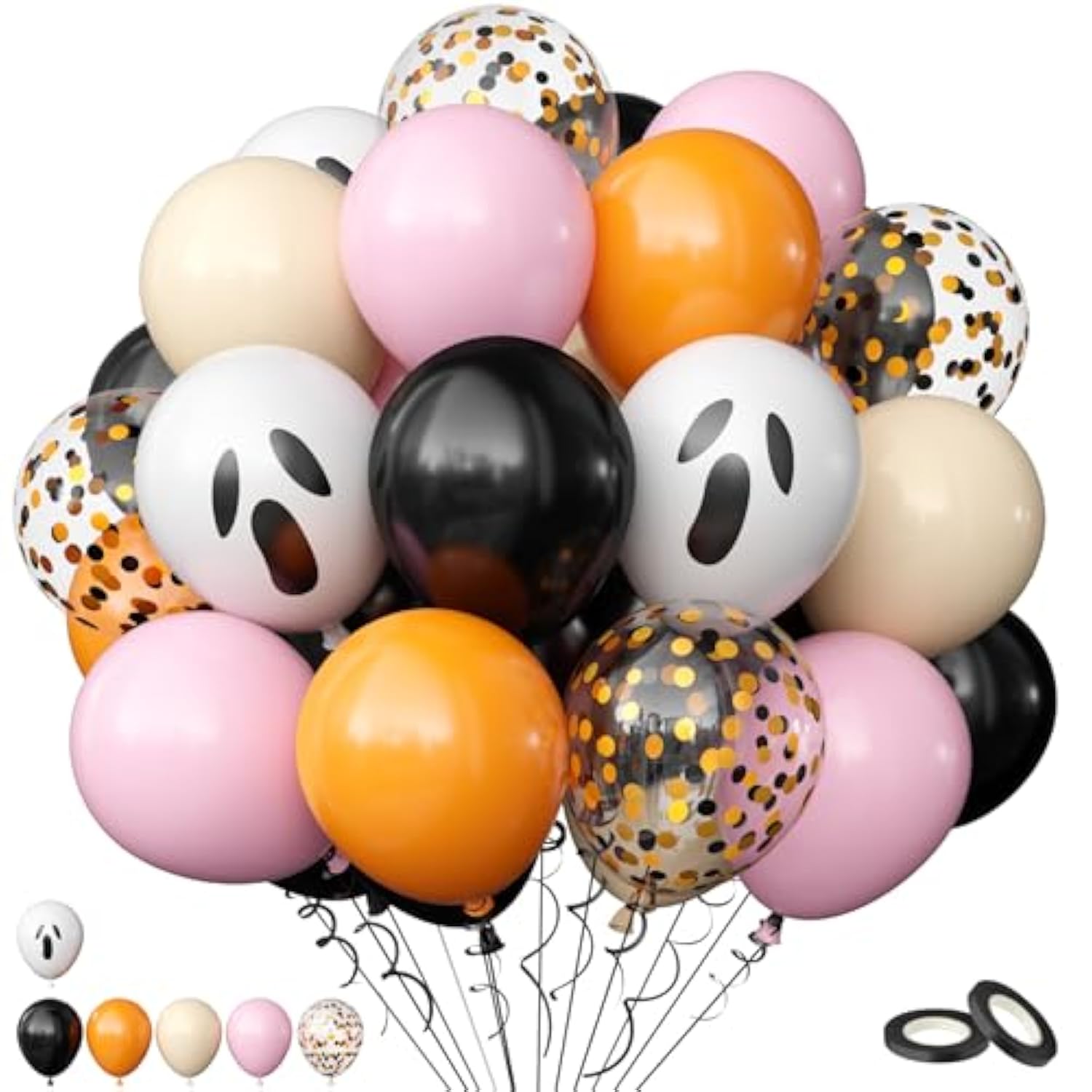 Pink & Orange Halloween Balloon Set: Ghost, Bat, Confetti (60PCS)