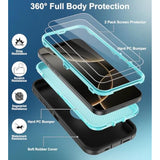 For Iphone 16 Pro Case, With 2 Screen Protector Heavy Duty Drop Protection, Full Body 3 Layer Rugged Shockproof Dust-Proof Protective Phone Cover For Apple Iphone 16 Pro (Black/Mint)