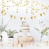 White-Gold Champagne Party-Decorations Banner,2 Pack Christmas Wedding Engagement Hanging Paper Triangle Pennant Flags Streamers,Bachelorette Neutral Baby Bridal Shower Supplies Decor
