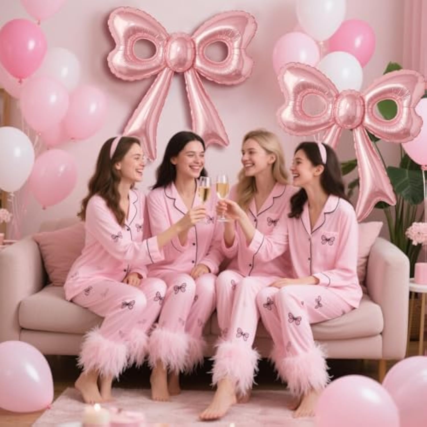 4 Pcs Pink Bow Balloons, 31”Huge Bow Aluminum Foil Balloons For Birthday, Baby Shower, Wedding, Bridal, Engagement, Bachelorette, Princess, Coquette Party Decorations Supplies