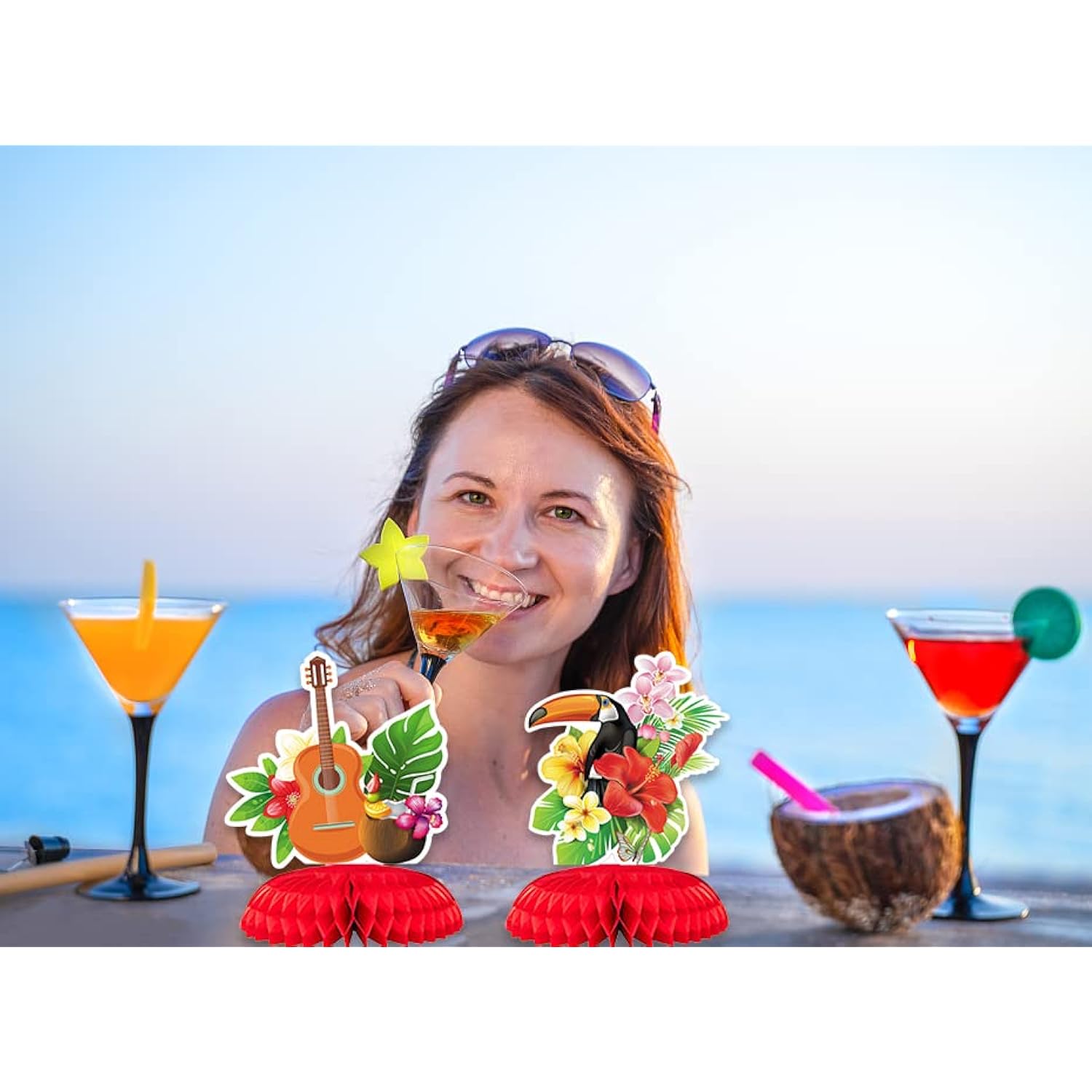 9Pcs Hawaiian Luau Honeycomb Centerpieces For Tables Home Party, Hawai