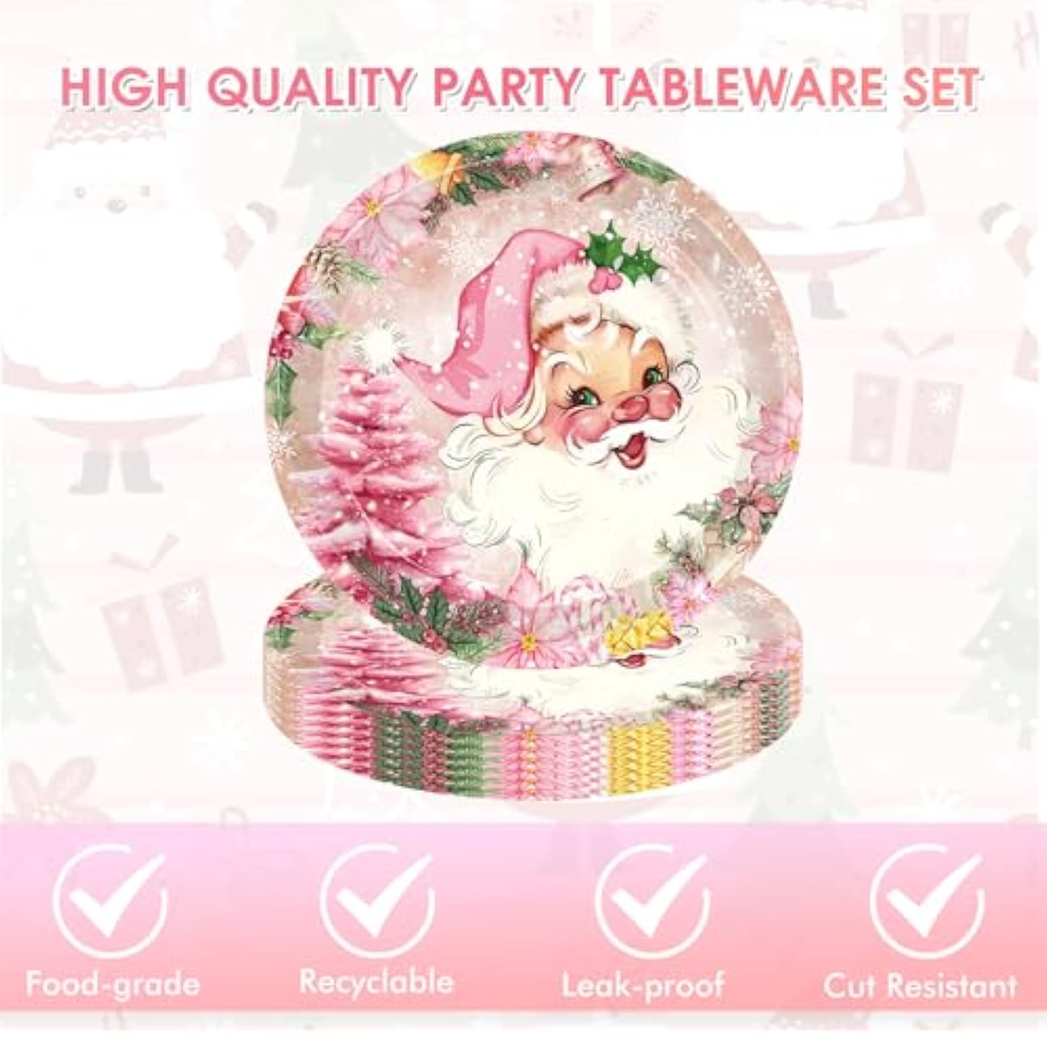 40 Pcs Merry Christmas Plates And Napkins Sets Cute Winter Christmas Round Disposable Tableware Pink Chrismas Paper Plates And Napkins For Holiday Xmas Theme Party Supplies Table Decor, Serves 20