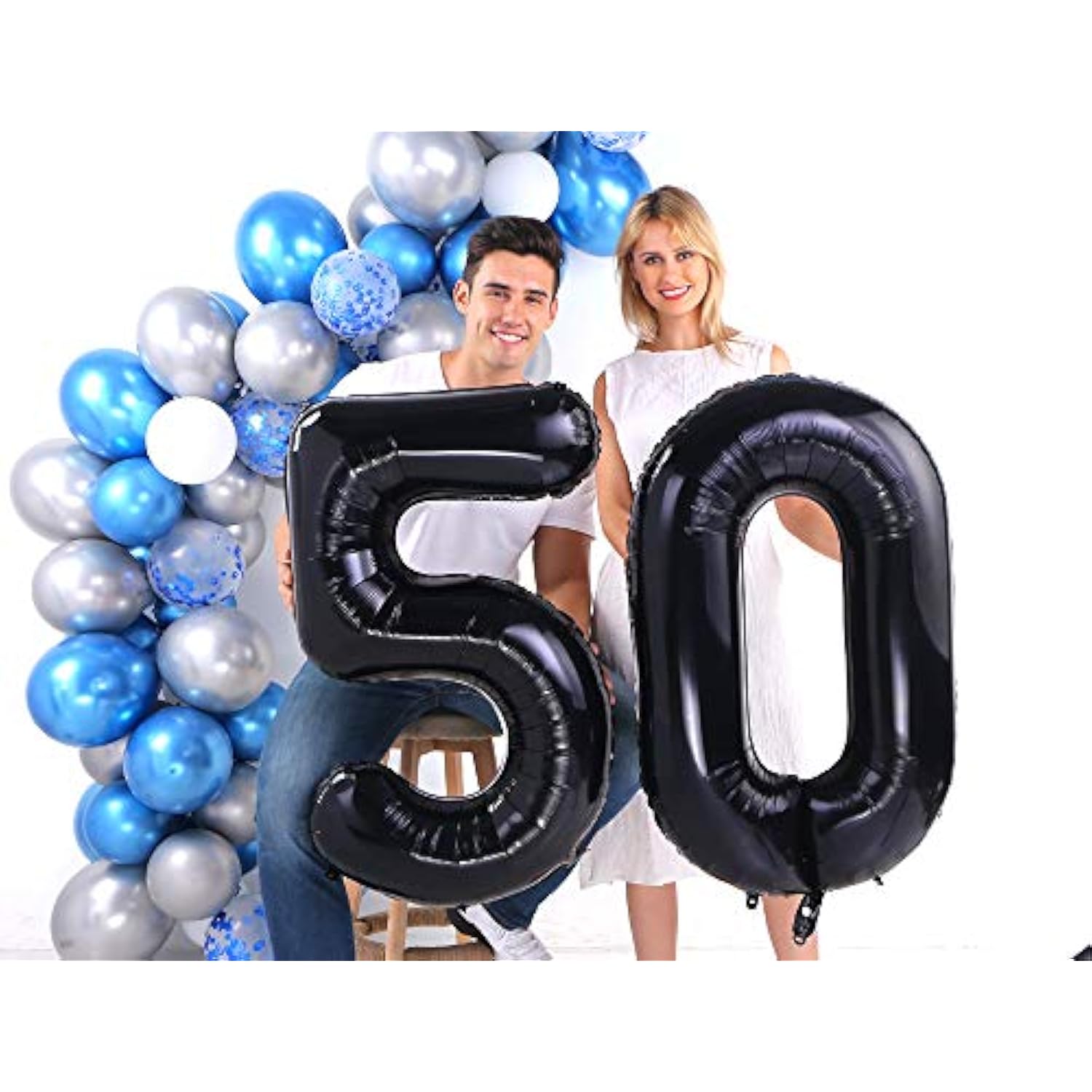 Giant Black 50 Foil Balloons for 50th Birthday or Anniversary Party Decorations
