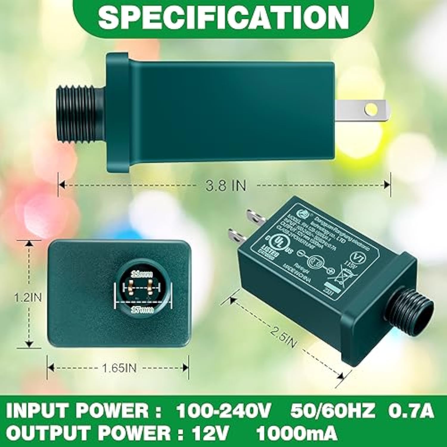 1 Pack Replacement Yard Inflatable Adapter, 12Vdc 1A Power Supply Adapter For Christmas Tree Lights, Halloween Christmas