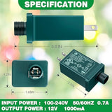 1 Pack Replacement Yard Inflatable Adapter, 12Vdc 1A Power Supply Adapter For Christmas Tree Lights, Halloween Christmas