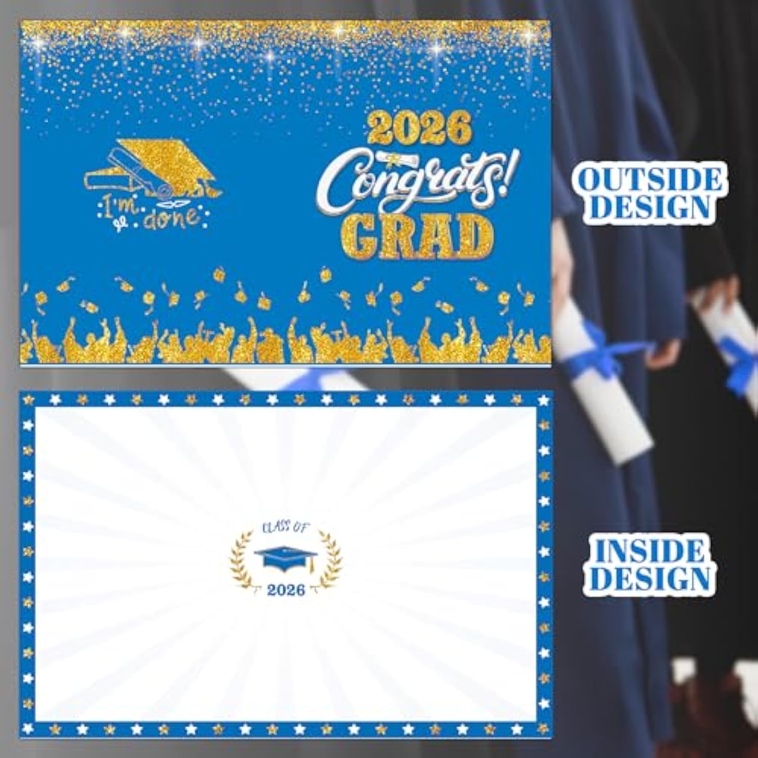 Graduation Decorations Blue And Gold 2025 - Guest Book Alternative, Graduation Cards Box With 36Pcs Graduation Advice Cards, Signature Board Congrats Grad Decoration Graduation Supplies 2025