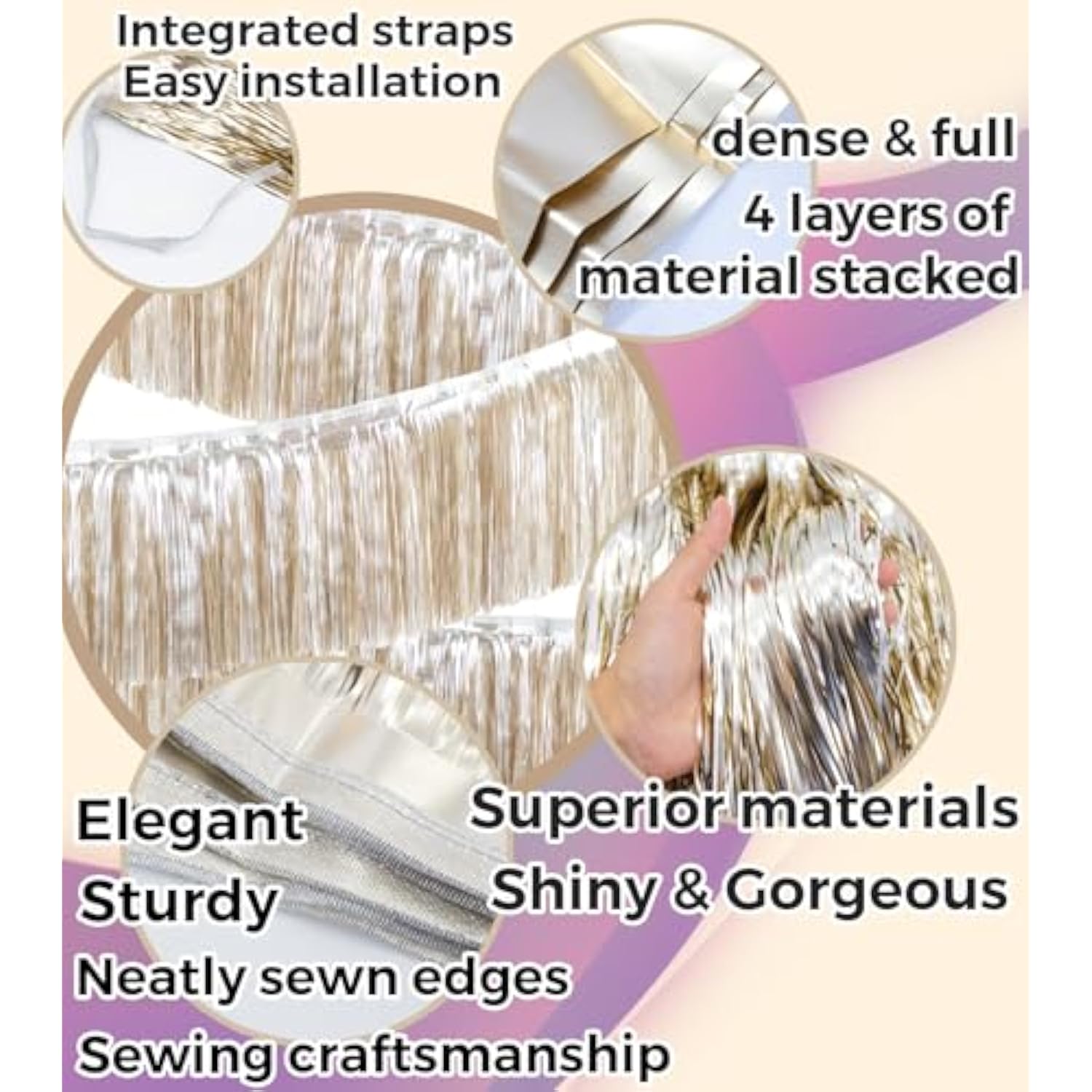 Premium Fringe Tinsel Garland For Party Decorations Foil Metallic Tassels Banner Party Streamers For Birthday Wedding Graduation Christmas Home Decor (Matte Champagne Gold)