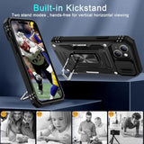 Case For Iphone 15 With Slide Camera Cover + Screen Protector (2 Packs), Rotated Ring Kickstand Grade Shockproof Protective Cover-Black