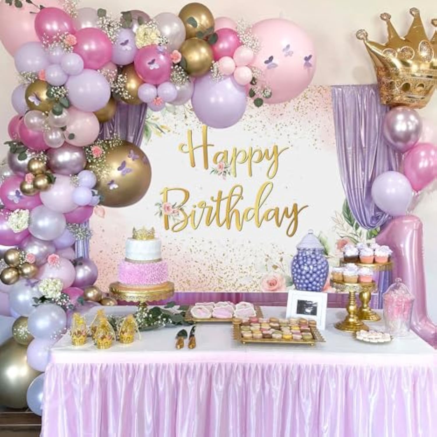 Rose Gold Birthday Backdrop For Women Pink Floral Golden Flash Happy Birthday Party Decorations Flower Glitters Birthday Banner 70.8 X 43.3 Inch