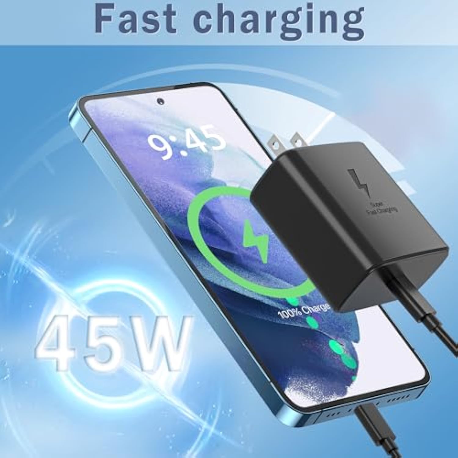 2025 New 45W Super Fast Charger Type C Usb C Android Charger With C To C 6Ft Long Type C Fast Charging Cable 2Pack For Samsung Galaxy S25/S25+/S25 Ultra/S24/S24+/S24 Ultra/S23/S23+/S23 Ultra/S22/S21