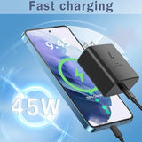 2025 New 45W Super Fast Charger Type C Usb C Android Charger With C To C 6Ft Long Type C Fast Charging Cable 2Pack For Samsung Galaxy S25/S25+/S25 Ultra/S24/S24+/S24 Ultra/S23/S23+/S23 Ultra/S22/S21