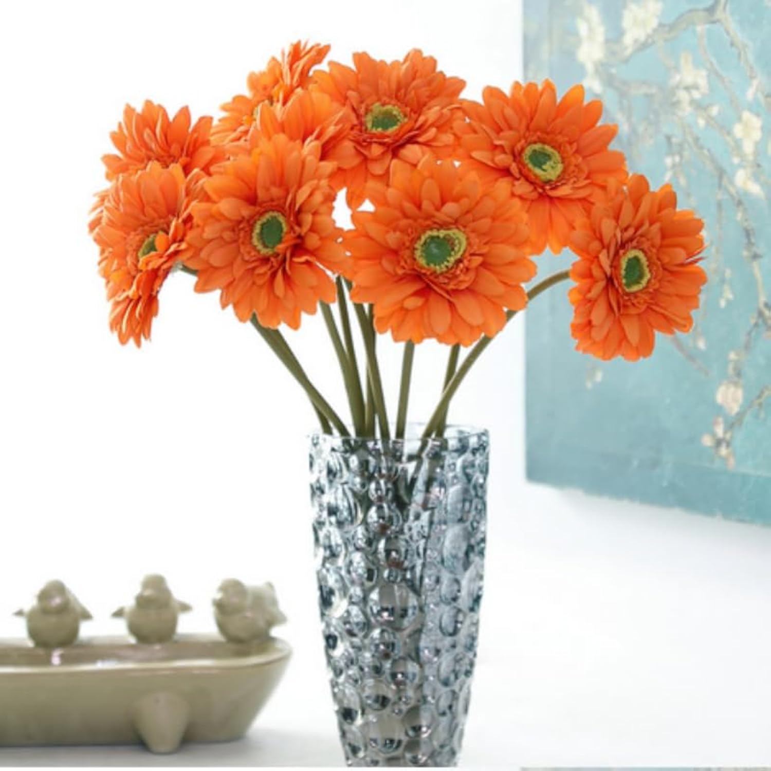 Artificial Flowers Daisies,19 Inch Faux Gerbera Daisies Flowers Bouquet,Fake Flowers Silk Petals Forever Plants For Wedding Bridal Bouquet Centerpieces Bridal Shower Birthday (4, Orange)