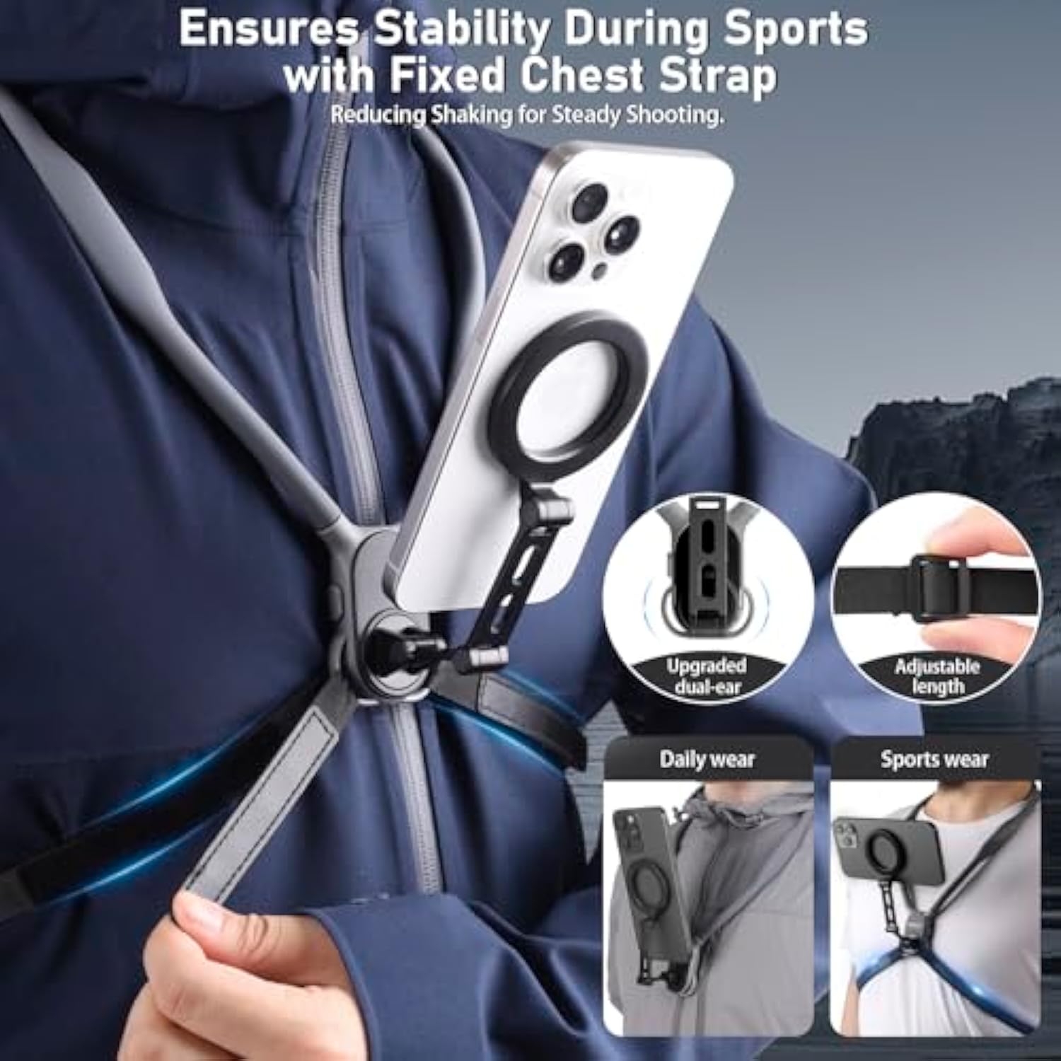 Magnetic Neck Phone Mount, Long Anti-Shake Holder for Recording & Vlogs (Grey)