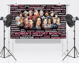 Women’s History Month Photo Booth Backdrop Pink National March Women's Day Decoration School Classroom Bulletin Board Decor (5.9×3.6ft)