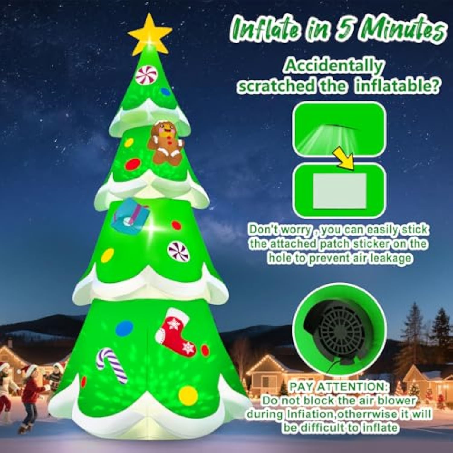 20Ft Christmas Tree Inflatable With Led Light, Giant Christmas Yard Inflatables Outdoor Xmas Blow-Up Outdoor Decoration