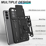 For Samsung Galaxy S21 Case With Hd Screen Protector With Slide Camera Cover, Magnetic Ring Kickstand [Military Grade] Case For Samsung S21, Black