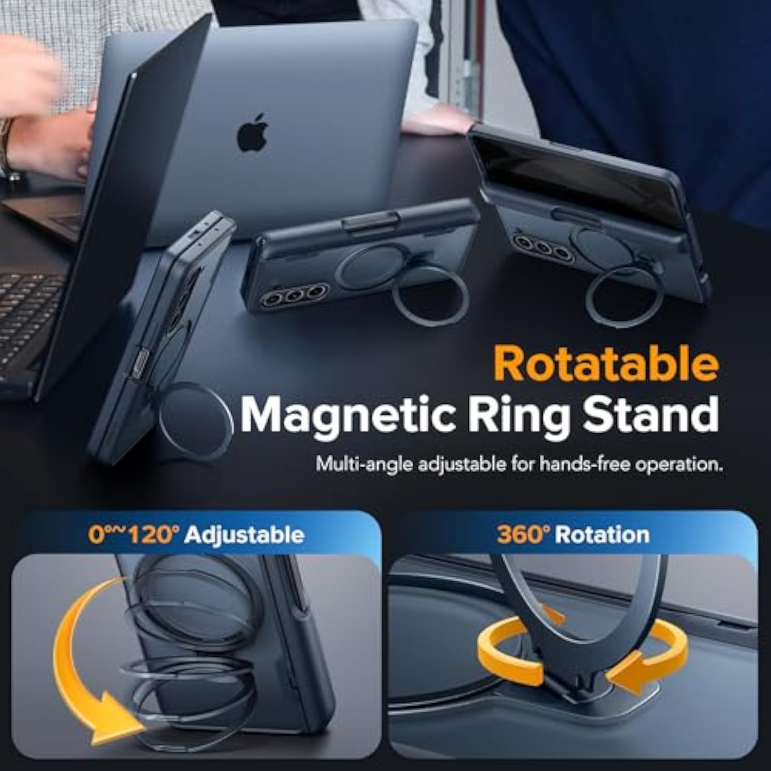 Rotatable Ring Stand For Z Fold 5 Case With Privacy Screen Protector, Compatible With Magsafe, 18Ft Mil-Grade Protection, Magnetic Shockproof Slim Case For Samsung Galaxy Z Fold5, Black