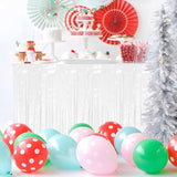3 Pack Macaron White Foil Fringe Table Skirts Metallic Tinsel Streamers Garland Banner Backdrop For Table Decor, Parade Float, Birthday, Wedding, Halloween, Christmas Party Decorations(29X108 In)