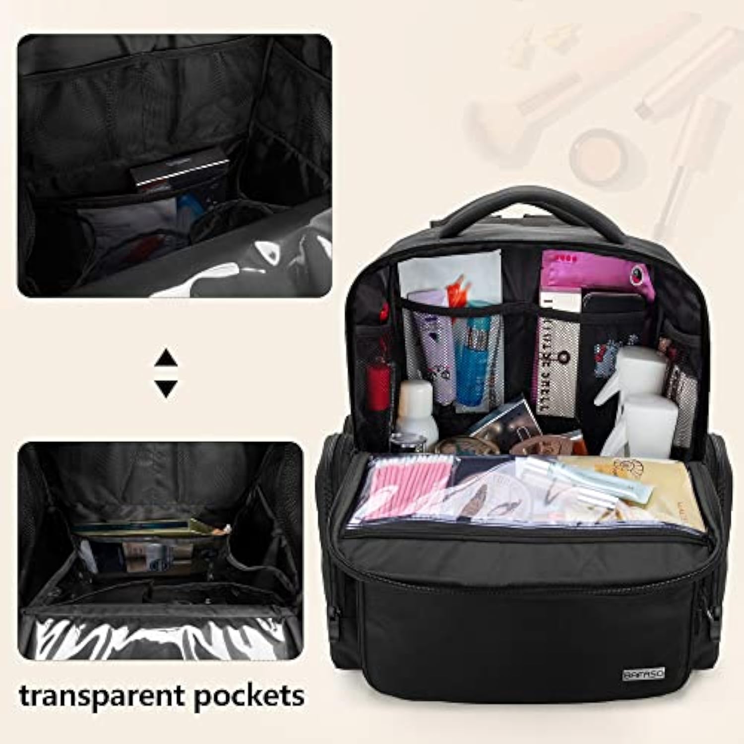 Large Makeup Backpack, Makeup Bag With Sleeve For Laptop, Black