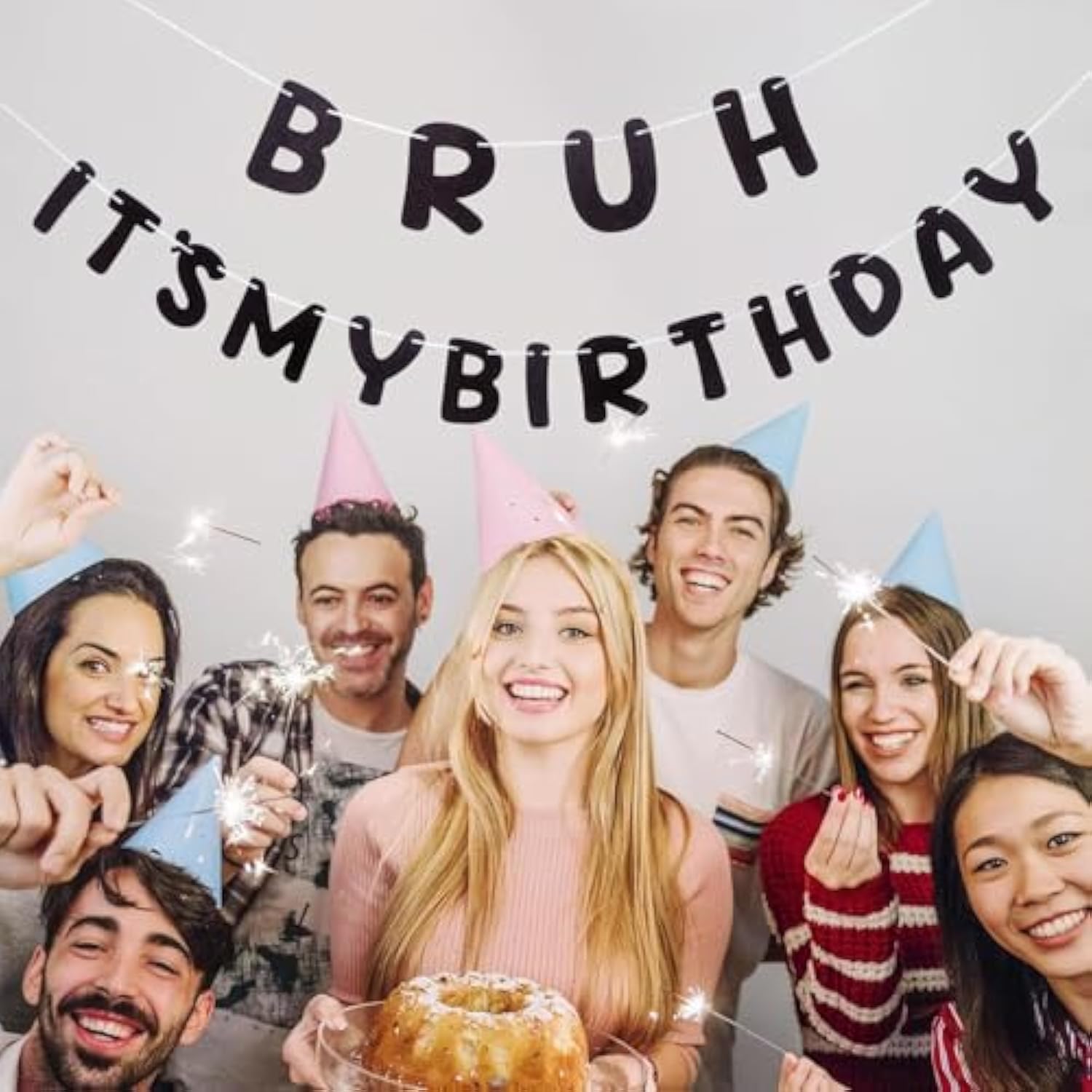 Bruh It's My Birthday Banner, Black Glitter for Teen Boys 12-15 Party