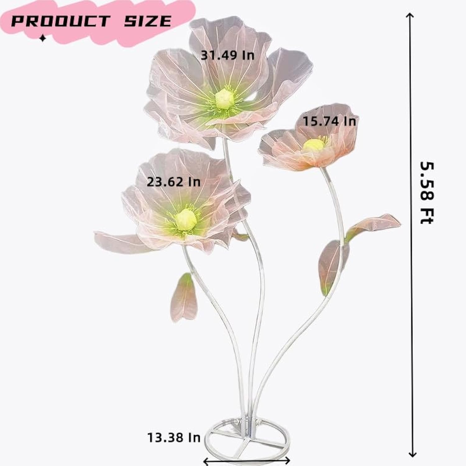 Giant Flowers For Decoration - 5.58 Ft Adjustable Waterproof 3D Silk Faux Large Flowers Decor For Birthday Party Garden Office Home Wedding Hotel Shop Window Display (Pink)
