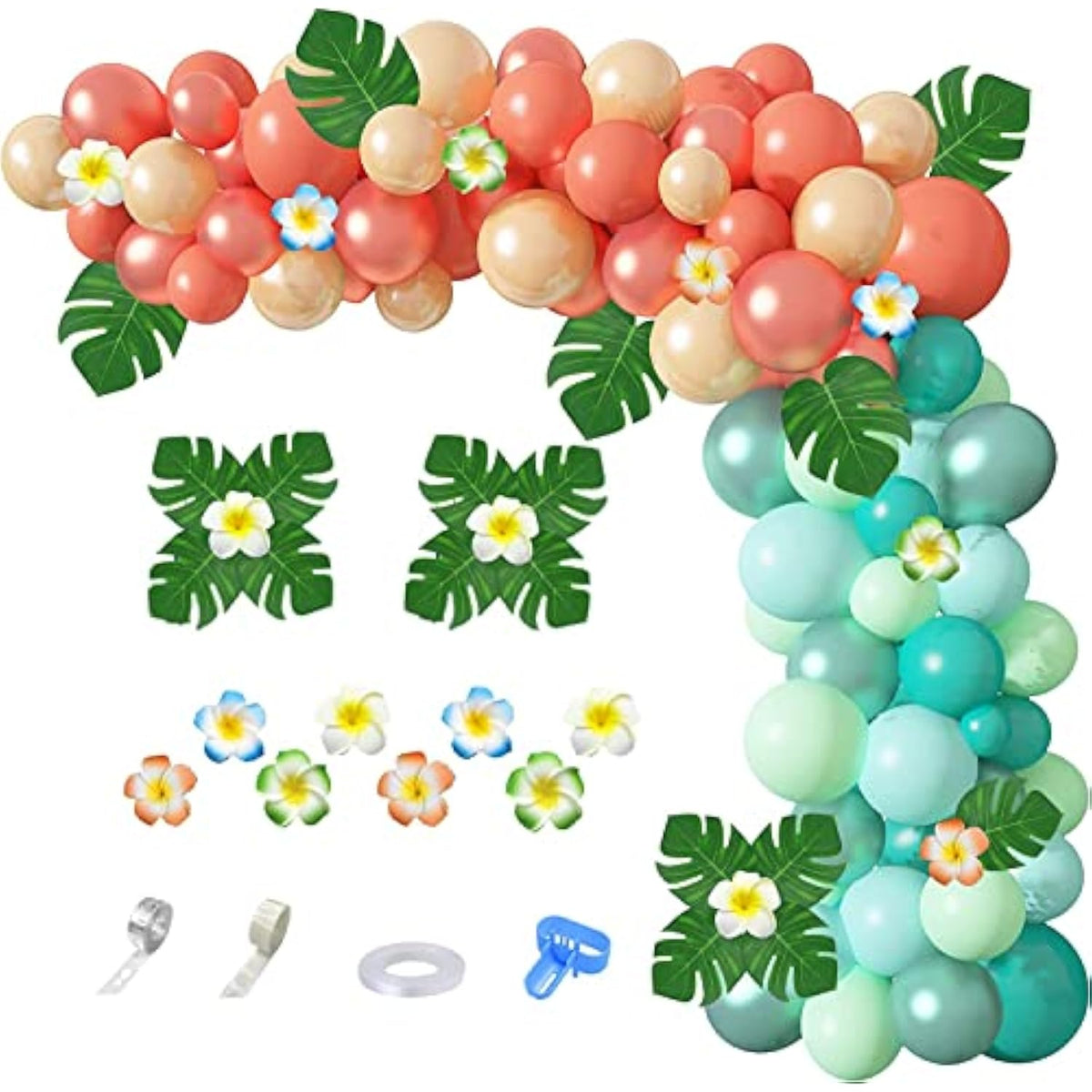 Tropical Balloon Garland Kit: Rose Gold, Blush, Blue, Palm Leaves