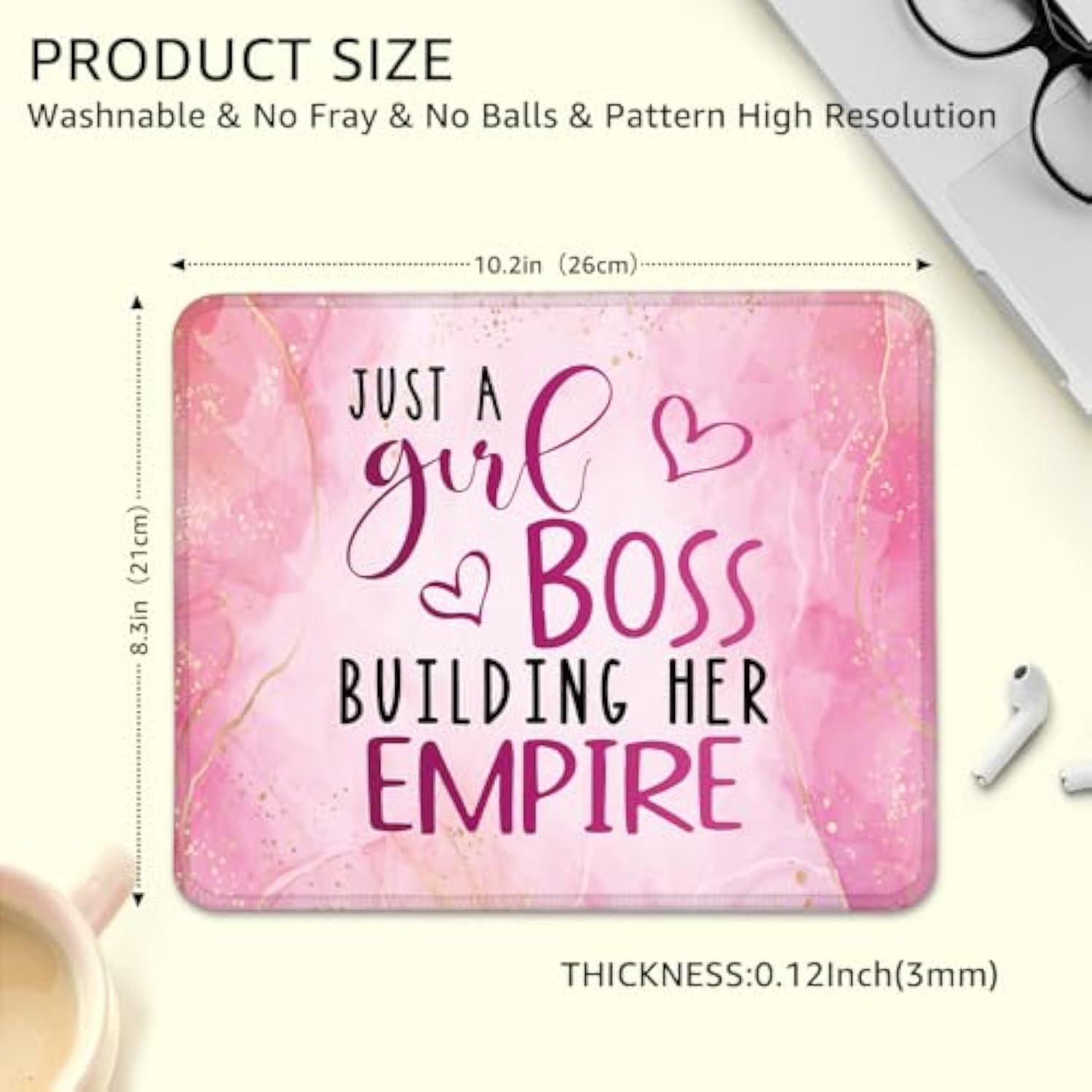 Just A Girl Boss Building Non-Slip Mouse Pad With Stitched Edge, Funny Pink Gold Mousepad Gifts For Female Manager, Thank You Appreciation Gifts For Girl Boss Entrepreneur, Boss‘S Day Gifts