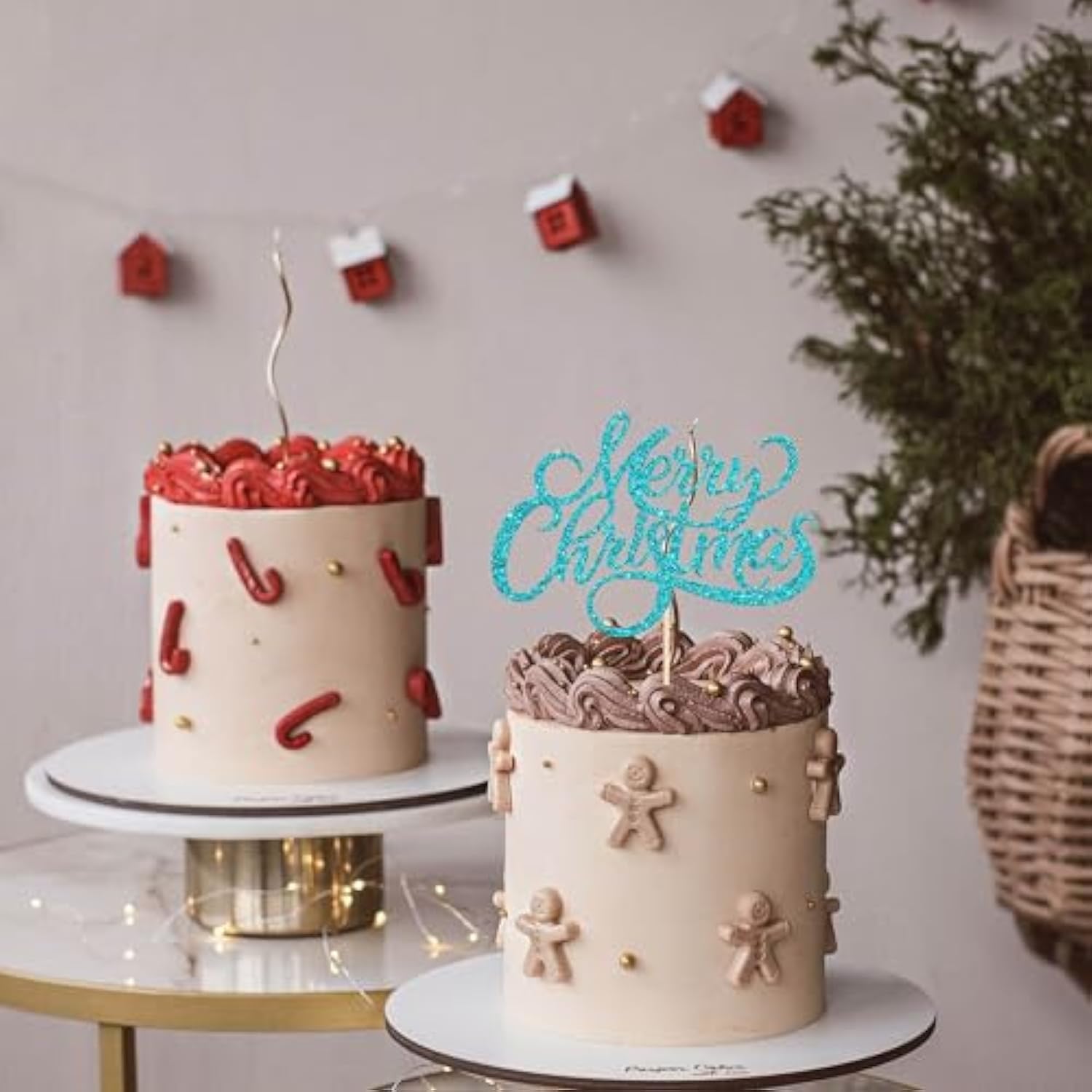 Glitter Blue Merry Christmas Cake Topper Festive Holiday & New Year Decor