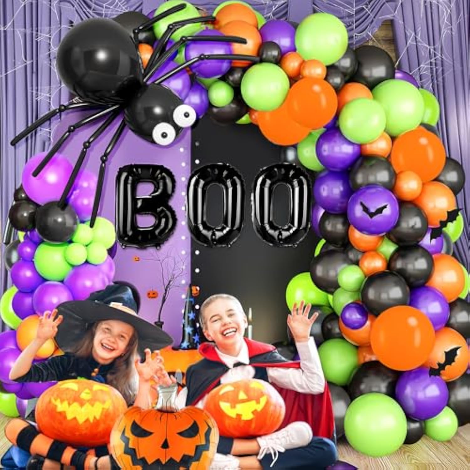 149Pc Halloween Balloon Arch Kit – Orange Black Purple Green with Pumpkin & Ghost