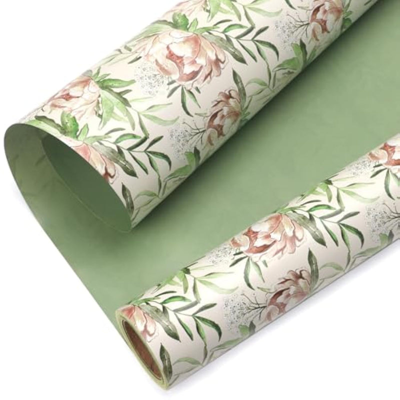 Wedding Wrapping Paper Floral Reversible Mini Roll Gift Wrap For Women Girls Bridal Shower Anniversary Birthday Wedding 17 Inch X 33 Feet-Sage Green