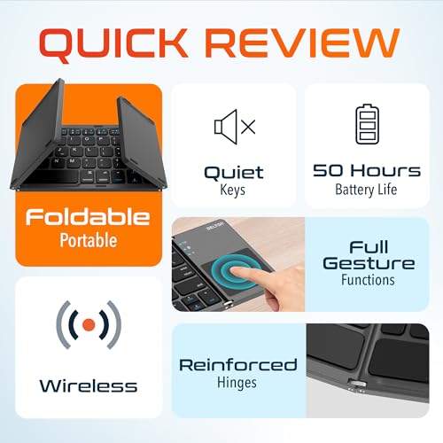 F75 Foldable Bluetooth Keyboard With Touchpad, Compact And Portable Design, Rechargeable Wireless Keyboard, Compatible With Pc, Laptop, Imac, Tablets & Smartphones - Black