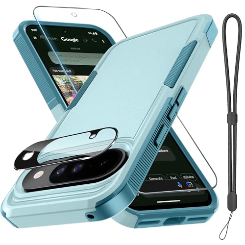 for Google Pixel 10 & Pixel10 Pro Case with Wrist Lanyard Strap+Tempered Glass Screen Protector+Camera Lens Cover,Full Body Heavy Duty Rugged