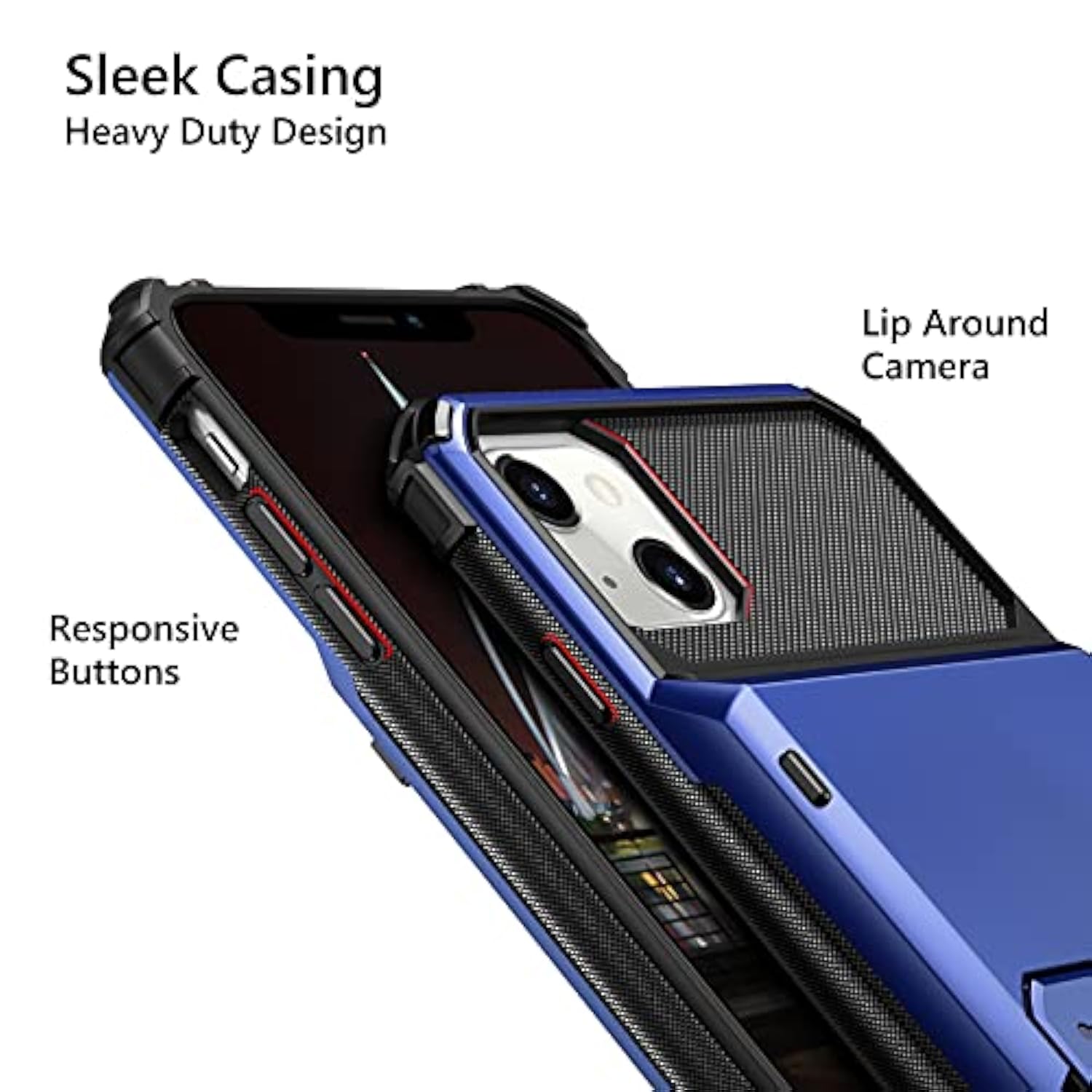 Case For Iphone 13 Case Wallet 4-Card Holder Id Slot Flip Door Hidden Pocket Anti-Scratch Dual Layer Hybrid Tpu Bumper Armor Protective Hard Shell Back Cover For Iphone 13 6.1 Navy