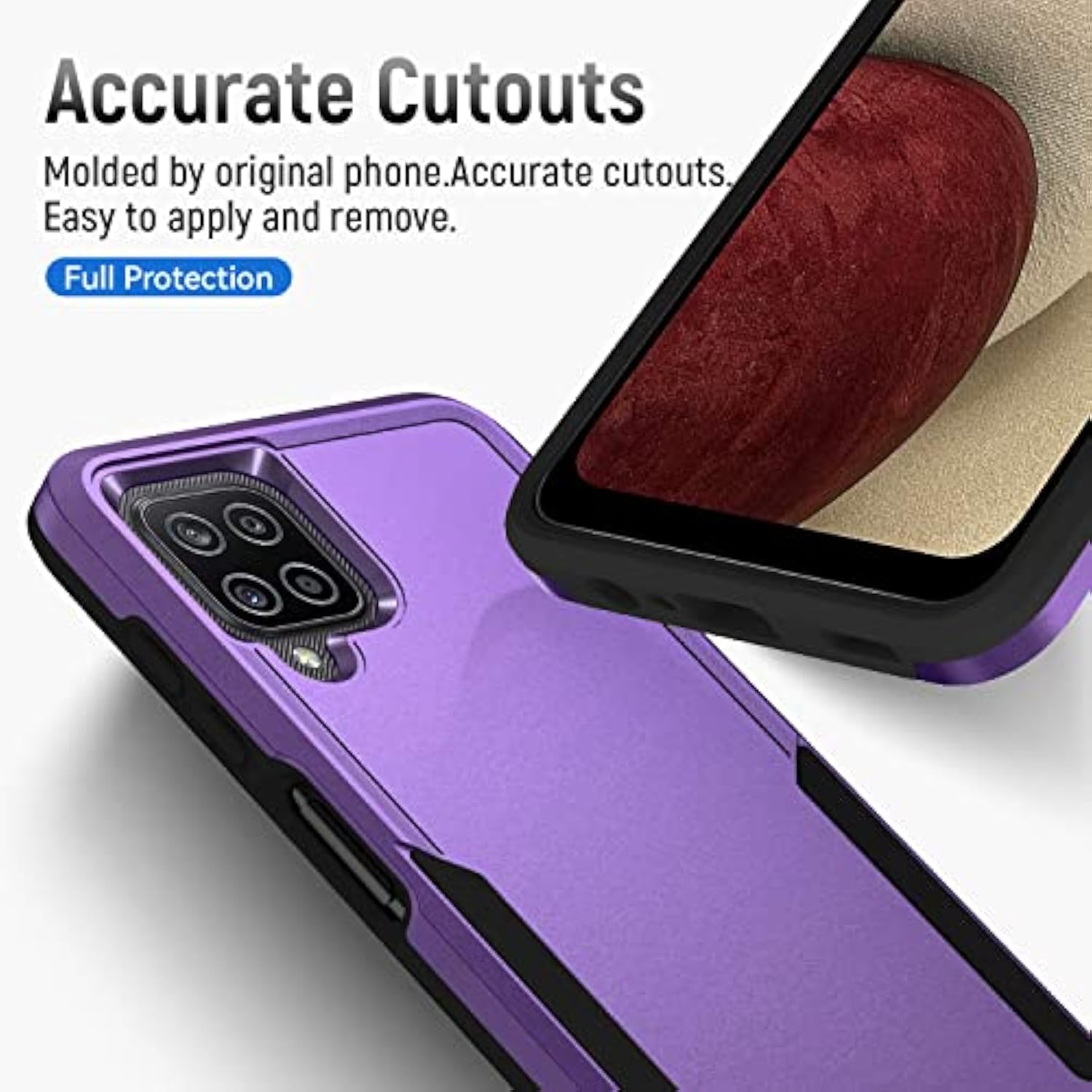 For Galaxy A12 Case,With Screen Protector [Military Grade Drop Tested] Heavy-Duty Tough Rugged Slim Shockproof Protective Case For Samsung Galaxy A12, Purple
