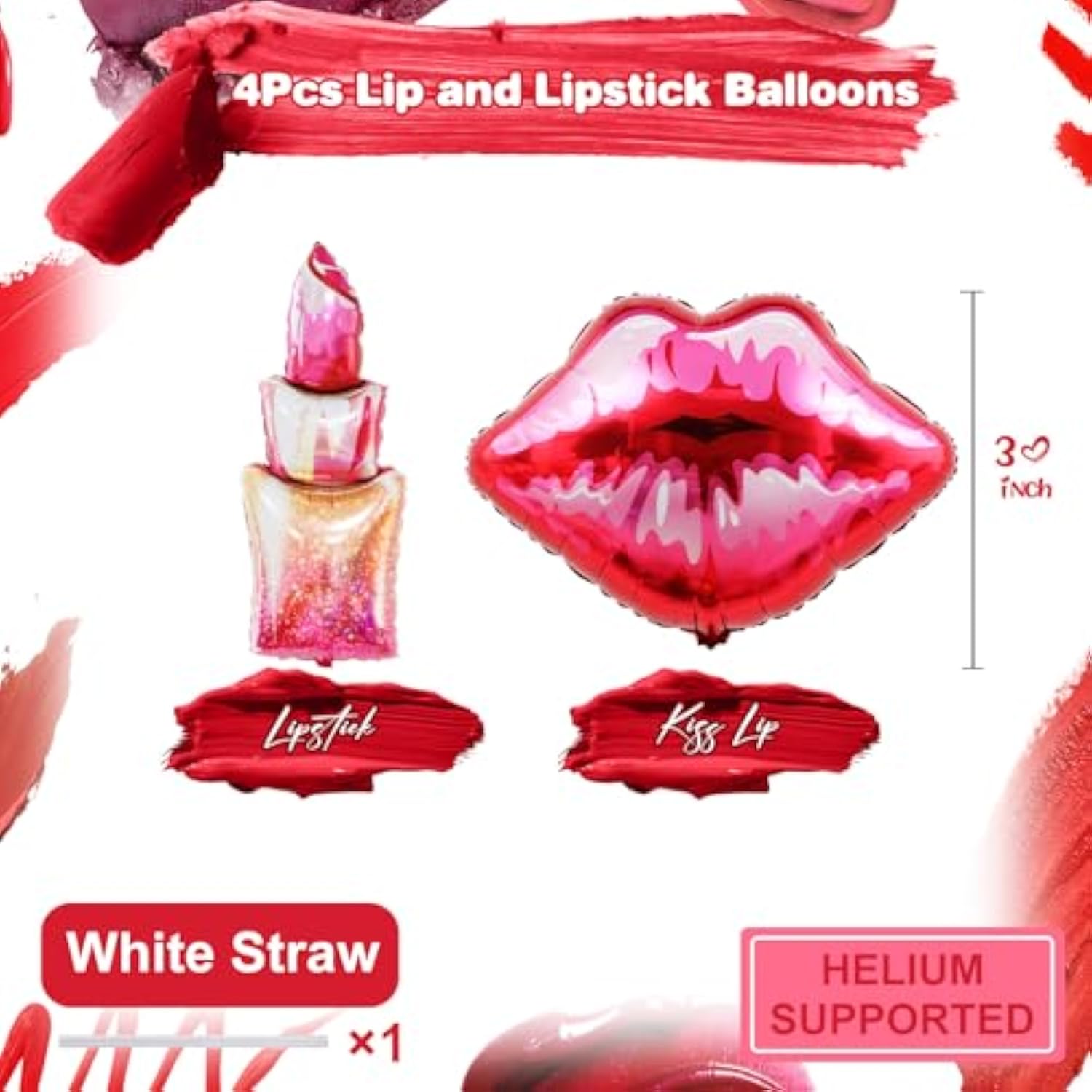 4Pcs Lips Lipstick Balloons?49 Inch Red Lipstick And 30 Inch Lip Balloons For Galentines Day Make Up Spa Pink Girl Party Spa Party