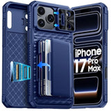 iPhone 17 Pro Max Rugged Silicone Case with Built-in RFID Blocking Card Holder and Camera Control Button, Blue