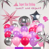 Pink And Purple Silver Balloon Garland Arch Kit 150Pcs Star Disco Ball Mylar Balloon For Girl Sweet16 Princess Birthday Music Fans Birthday 2025 Grad Concert Prom Mother'S Day Decorations