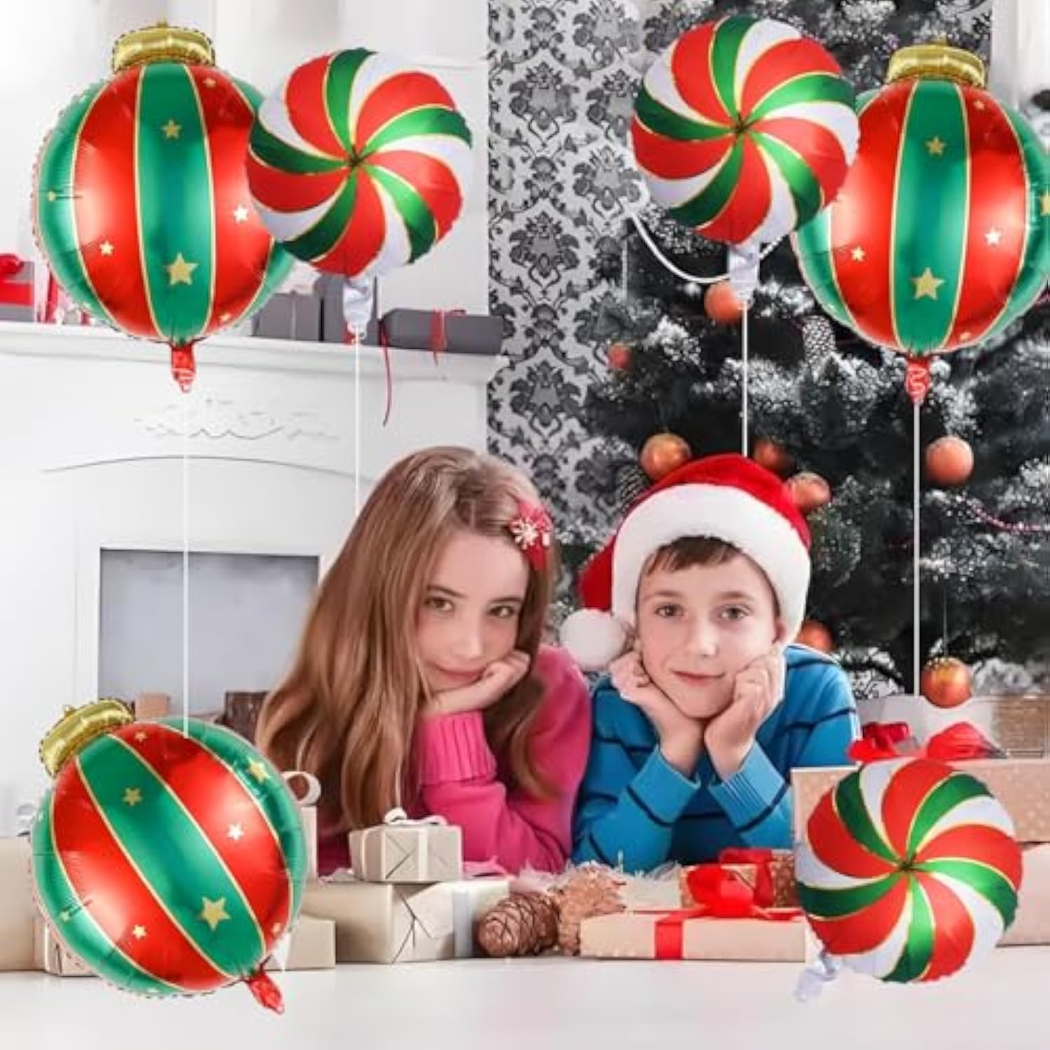 6Pcs Christmas Balloons - Round Candy Lollipop Foil Balloon, Hanging Balls Balloons For Christmas Decorations, New Year Candies Party Decor, Birthday Decorations For All Ages