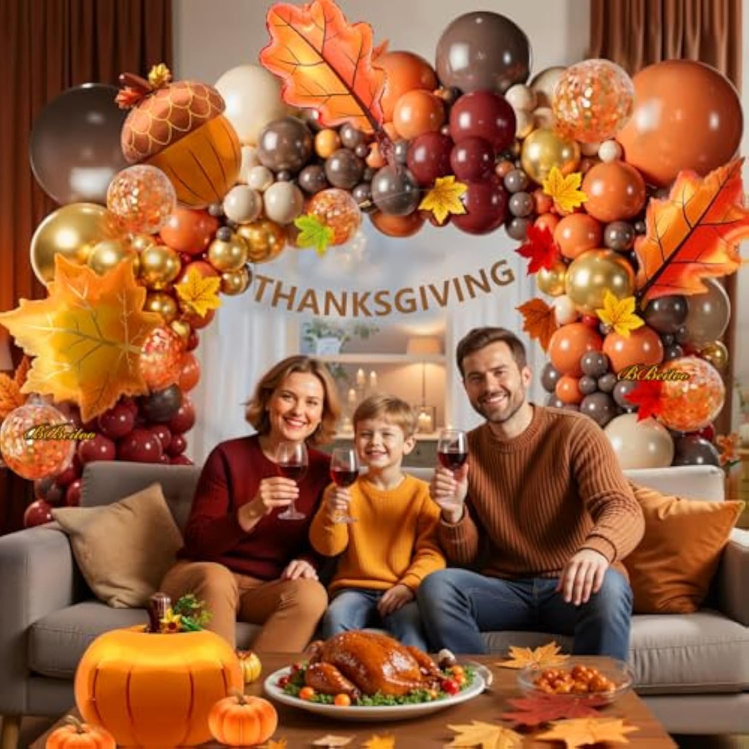 202PCS Fall Balloon Arch Kit with Orange Brown Burgundy Balloons for Thanksgiving