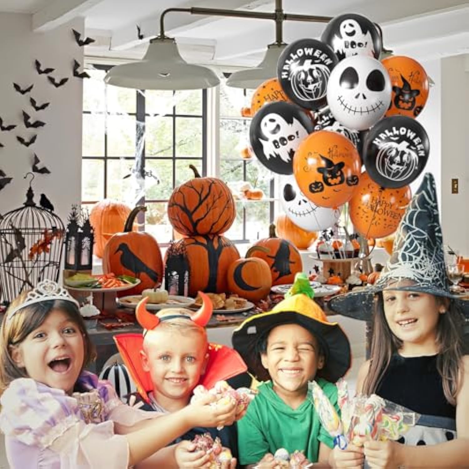 Halloween Balloon Set 50PCS Black Orange White Ghost Pumpkin Balloons for Spooky Party Decor