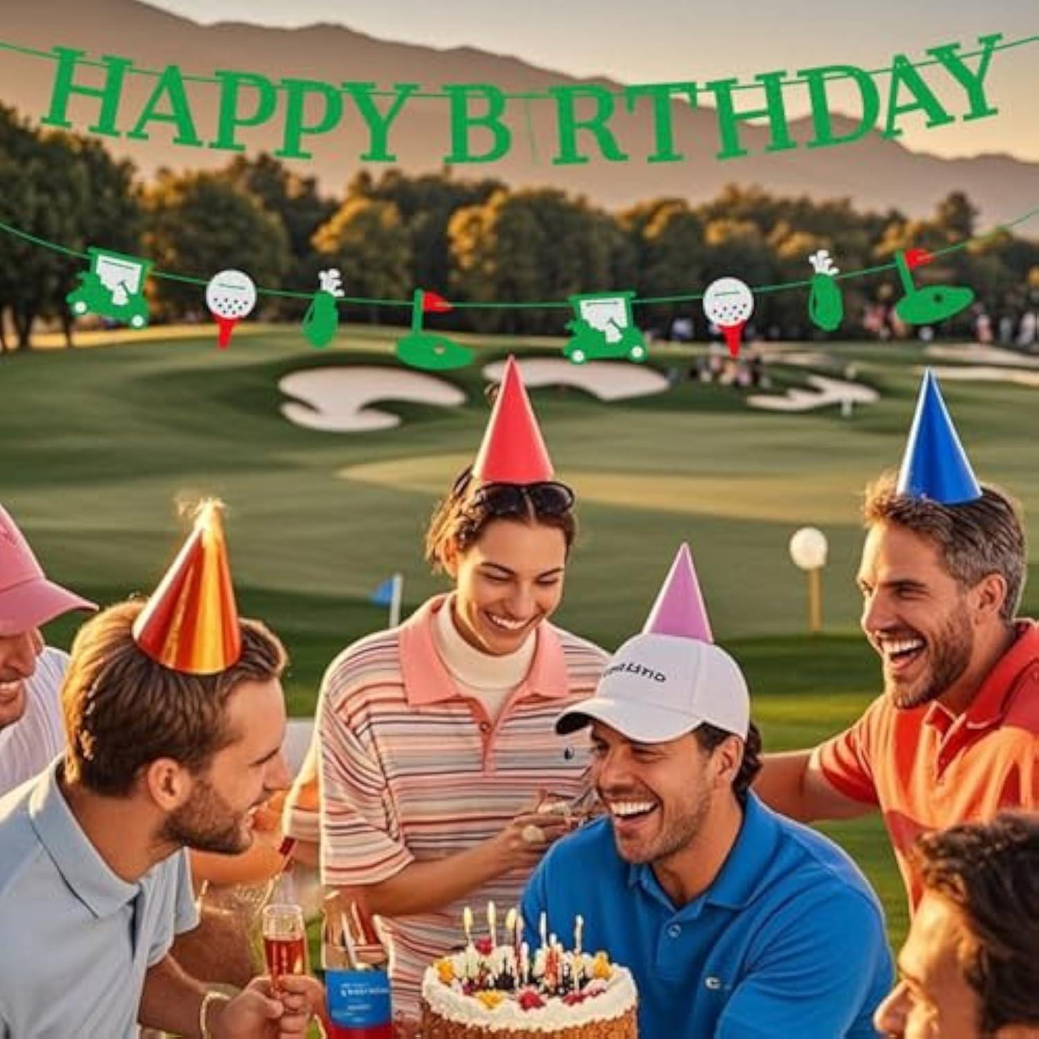 2Pc Golf Happy Birthday Banner Pre-Strung Glitter Ball & Club Sport Party Decor
