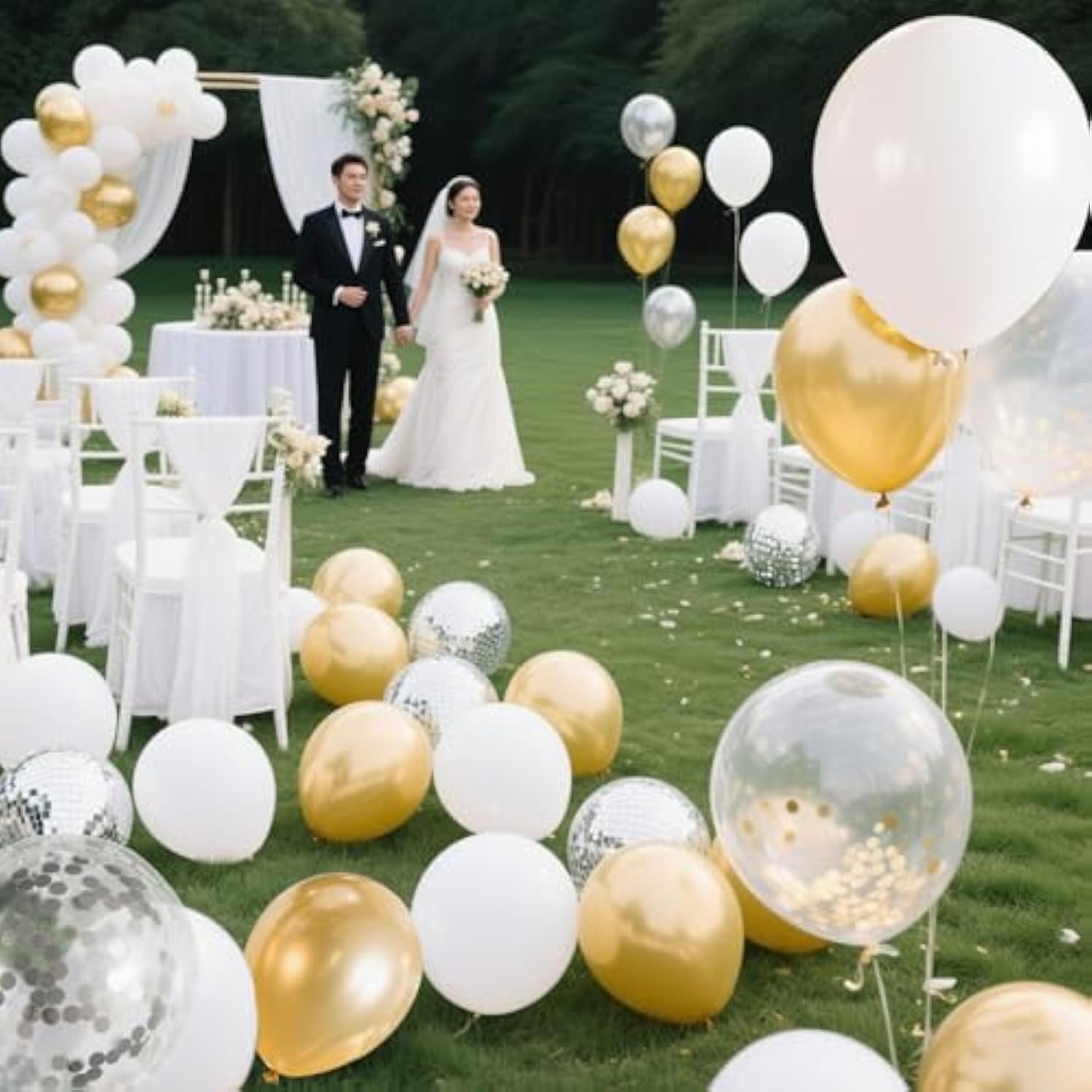 Gender Reveal 60 Pcs Balloons For Birthday Party?12 Inch Gold And Silver Latex Metallic Balloons 12 Inch Gold And Silver Confetti Balloons For Birthday Party Wedding Anniversary